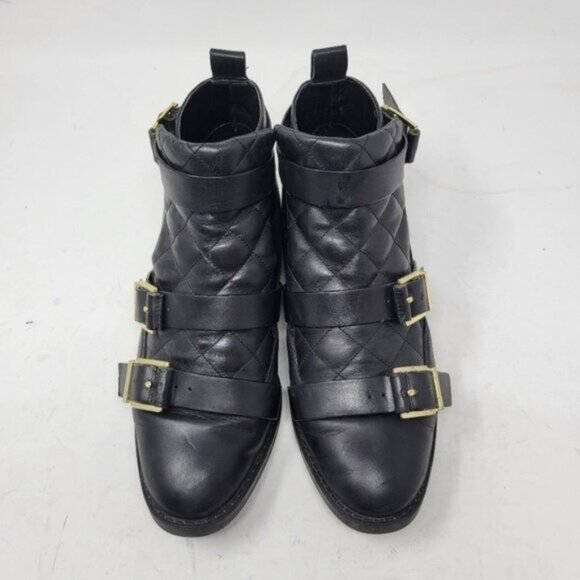 Zara | Quilted Leather Moto Buckle Ankle Boots Black - Picture 3 of 11